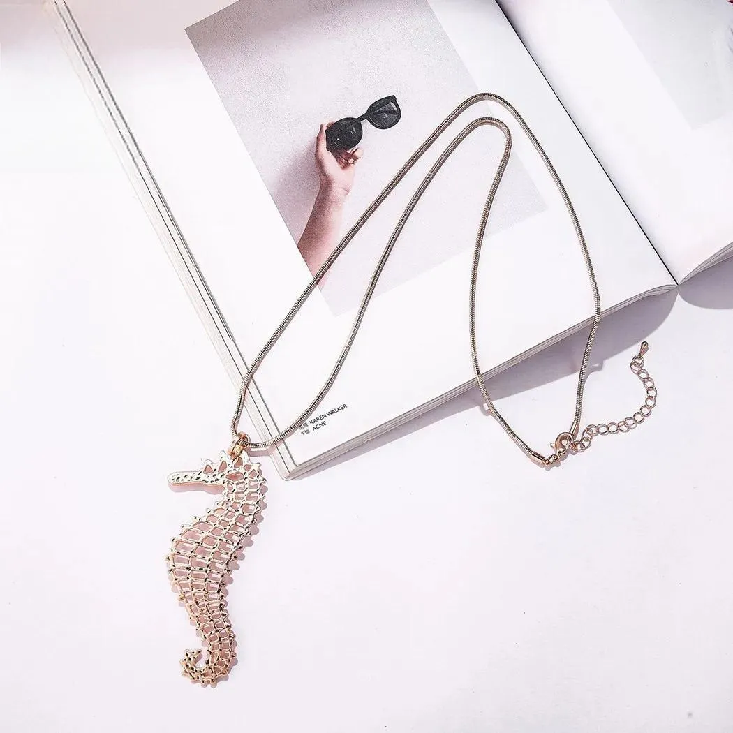 Fashion Hippocampus Vintage Long Chains Necklace Valentines Day Suspension Pendants for Women