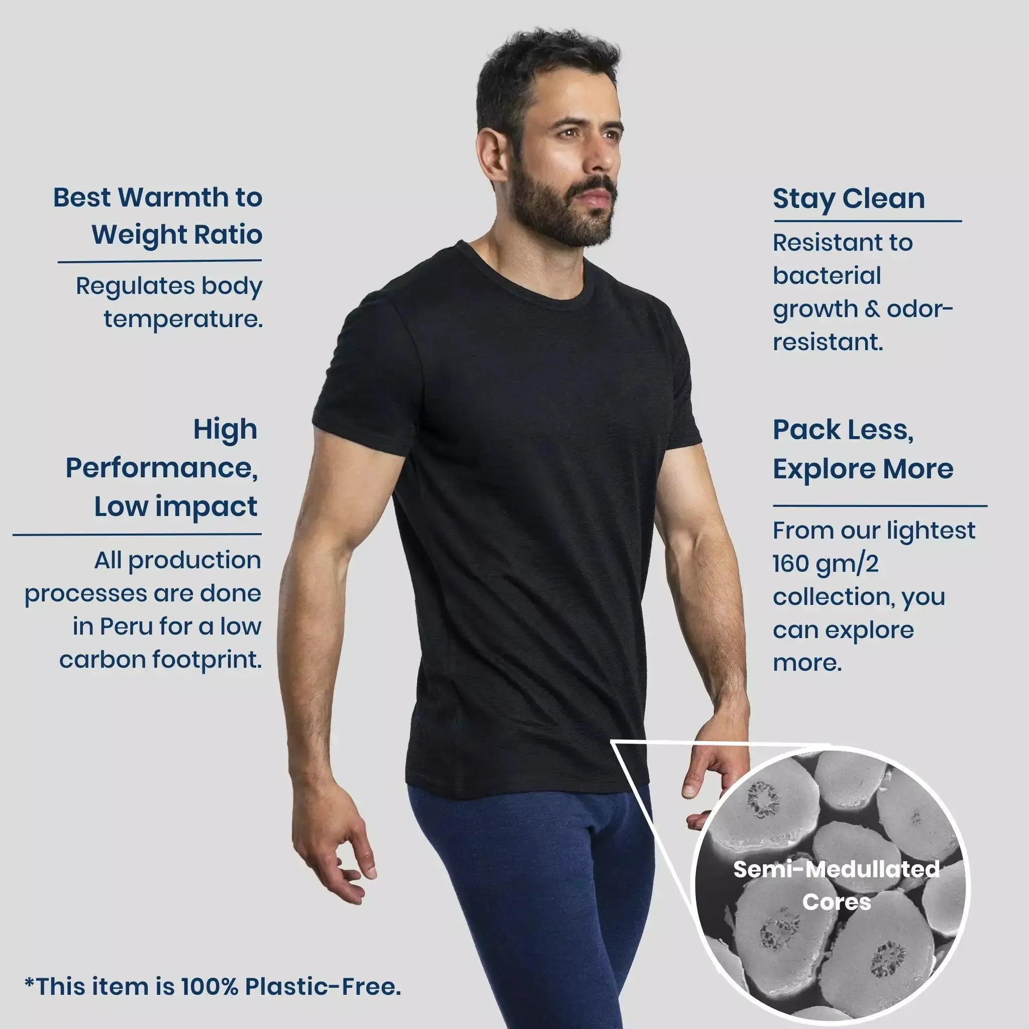Men's Alpaca Wool T-Shirt: 160 Ultralight Crew Neck